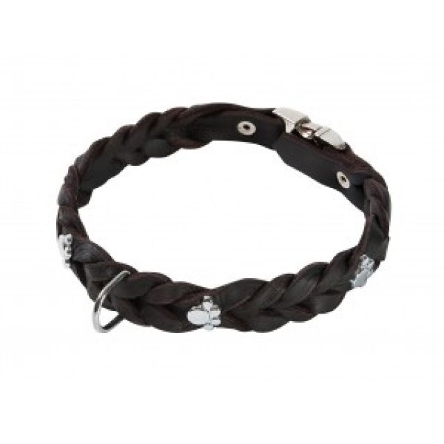 Halsband aus Fettleder, geflochten mit Pfotenmotiv - Hunde Zubehoer - Isernhagen