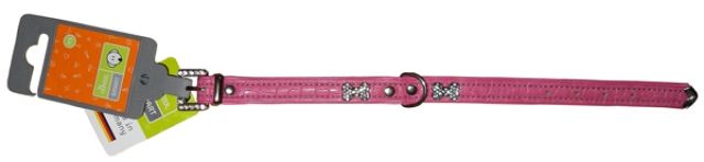 Edles Halsband in Pink mit Krokoprägung und Strassknochen v. HUNTERSMART - Rassehunde Chihuahua - Kronberg
